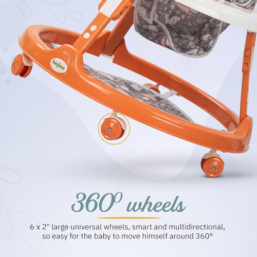 Image of Baybee Minto 2-in-1 Baby Walker for Kids with Push Handle, 2-Level Height Adjustment, Footmat & Musical Toy Bar | Activity Push Walker for Babies 6-18 Months (Orange)
