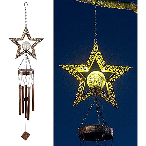 LeiDrail Wind Chimes LED Solar Lights Outdoor Garden Ornaments With Metal Tube Hanging Star Night Wind Chimes Waterproof Decor for Garden Patio Balcony Yard Cover
