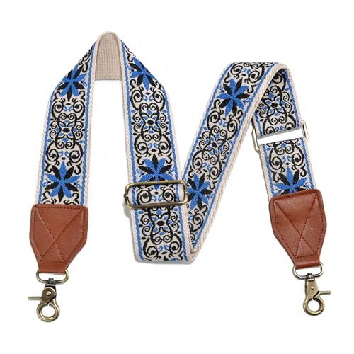 Image of LEMEDE Purse Strap,2 inch Leather End Shoulder Strap Adjustable Replacement,Retro Jacquard Multi-pattern Crossbody Bag Straps
