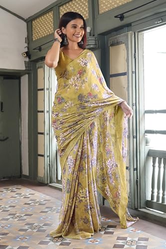 Image of MIRCHI FASHION Women Saree Chiffon Floral Printed | Breathable Lightweight Sari for Regular Home and Office Wear with Blouse Piece