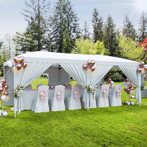 Upgraded 10x20 Pop Up Canopy Tent with 6 Removable Sidewalls, Commercial Heavy Duty Pop Up Canopy Tents for Parties, Roller Bag, Upgraded Thickened Legs, 6 Sand Bags, 18 Stakes, White
