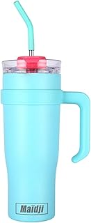 Maïdji-Tasse de Voyage Isotherme avec Paille et Poignée en Acier Inoxydable- Gobelet Pour Homme et Femme- Boisson Chaude et Froide- 40oz- Contenant Pour Boisson- Moderne (bleu)