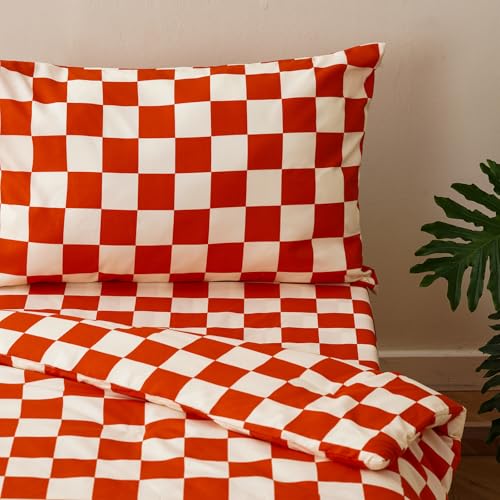 Image of Wellboo Caramel White Plaid Toddler Bedding Sets for Girls Boys Orange and White Checkerboard Grid 4 Pieces Soft Crib Bed Set Including Comforter, Sheets and Pillowcase Kids Checkered Geometric Quilt