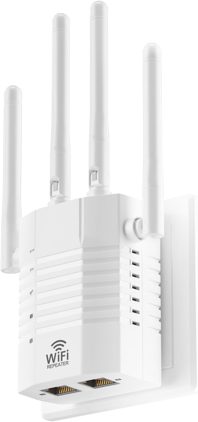 WiFi Extender Signal Booster,WiFi Extender Supports 105 Devices, 1.2Gbps Home Signal Booster,Dual Band 5GHz/2.4GHz, WiFi Booster Up to 12880 Sq.ft, EasyMesh Compatible, One Ethernet Port white - Image 1 of 8