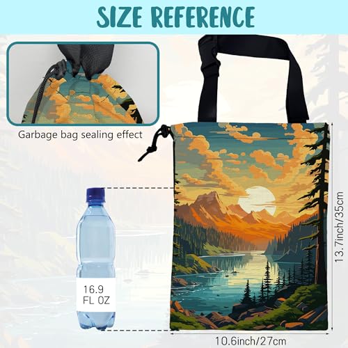 Image of Car Garbage Bag Mountain Lake and Sunrise Drawstring Car Trash Bag Hanging for Back Seat with Adjustable Buckle Canvas Vehicle Trash Can Easy-to-Install