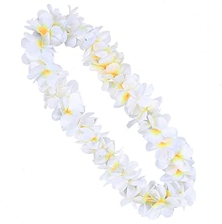 Layseri 4 pcs White Hawaiian Leis Necklace Tropical Luau Party Silk Flower Lei Theme Party Favors Wreaths Holiday Wedding ...