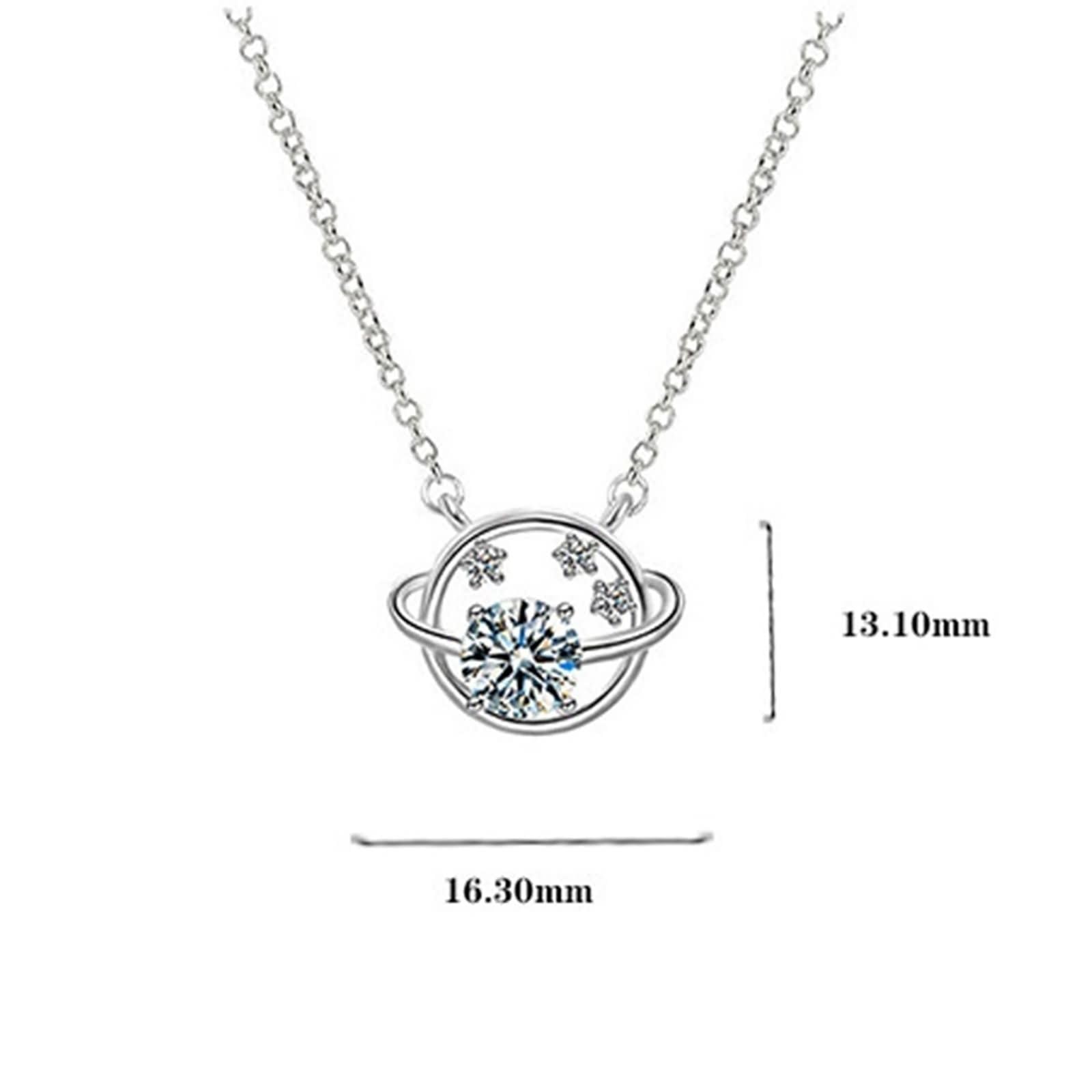 Colgante Collar Oro Blanco Mujer 9K / 14K / 18K, Planeta y Estrella con Diamante Creado y Moissanita, Colgante de Plata de Mujer