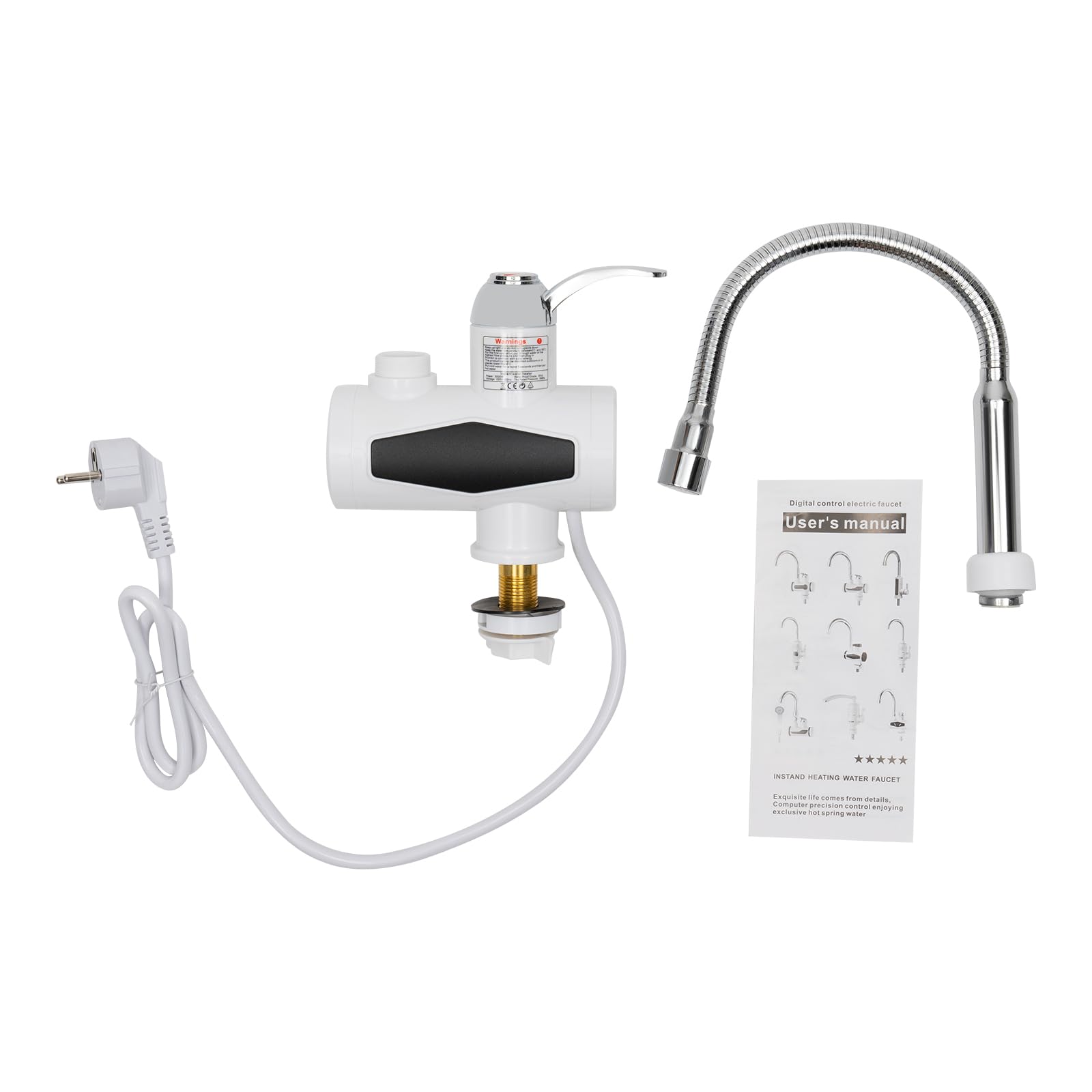 Elektrische kraan met doorstroomboiler, 220 V, voor keuken, tuin, badkamer, caravan, camping, armatuur met afleesbare led, onmiddellijke boiler, warmwaterkraan, keukenkraan, waterboiler
