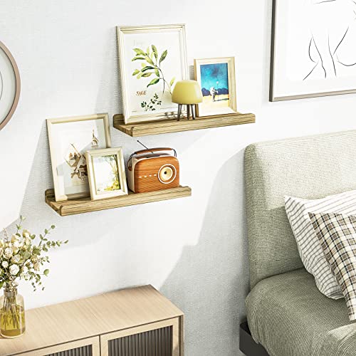 Love-KANKEI Floating Shelves Wall Mounted Set of 2,17 Inch Rustic Wood Wall Shelves for Storage, Bedroom Living Room Bathroom Kitchen Office and More Carbonized Black - Thumbnail 2