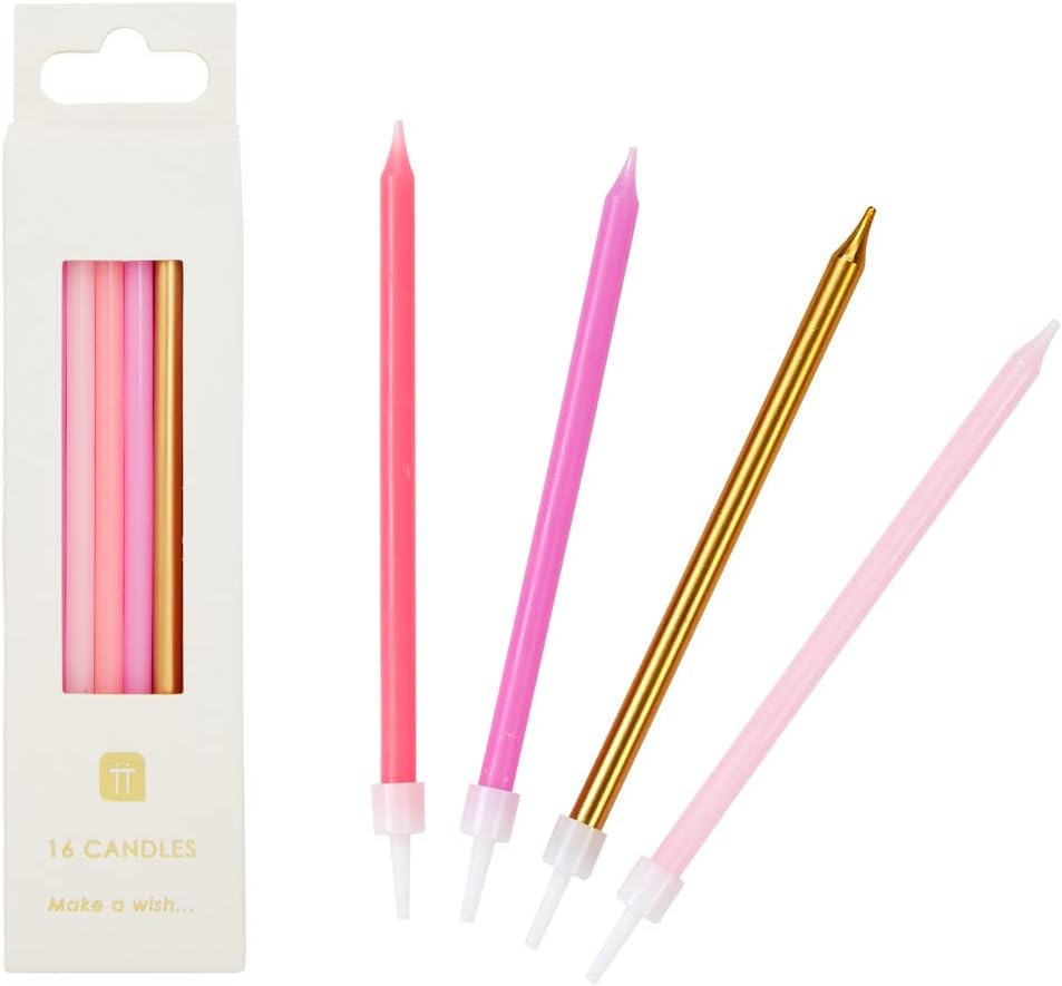 Talking Tables Candles 16-Pieces, 10 cm Tall, Rose Pink