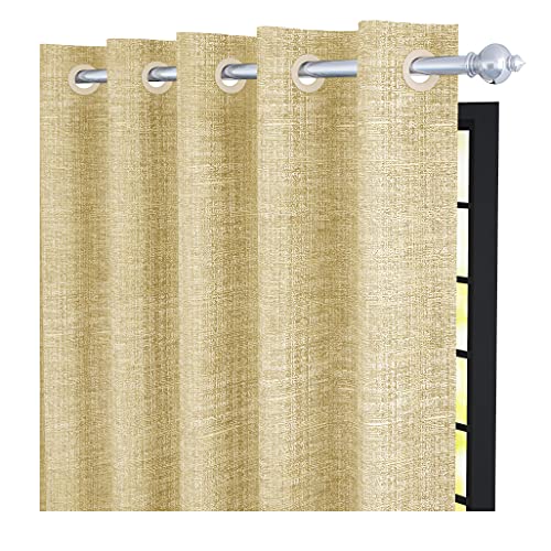 Image of Story@Home Bloom Collection Jacquard Weaving Solid Pattern Ring top Eyelet 1 Piece Door Curtain - 7 Feet, Rough Beige
