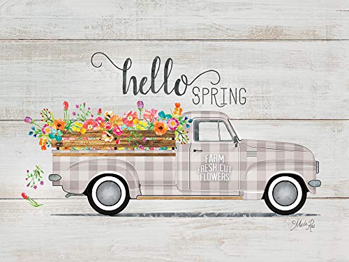 Rustic Pallet Art Hello Spring-Vintage Truck Wooden Wall Hanging, 9"X12"