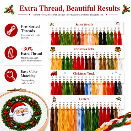 Image of Zhenqing 4 Christmas Cross Stitch Kit, 11CT Santa Truck Bell Set