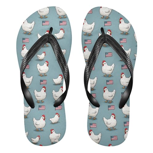 ALAZA Whita Chicken Usa Flag Flip Flops for Women Fashion Beach Slippers Comfort Mens Flip Flops Non-Slip Rubber Shower Slippers Sandal for Hotel Travel Sport,XS