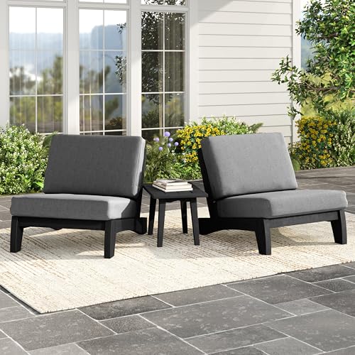 Image of Pia Ricoo 3 Piece Patio Bistro Set with Patio Chairs and Table, Heavy Duty Wood Patio Furniture Set, All-Weather Outdoor Chairs for Balcony, Deck, Poolside, Porch - Gray /Dark
