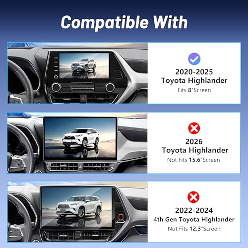 Image of Phone Mount for Toyota Highlander 2020-2025 (L /LE /XLE /XSE /Limited, 8 inch Screen Only), MagSafe Car Mount Charger, Magnetic Phone Holder, 15W Wireless Charging, 360 & Hands-Free, Highlander Accessories