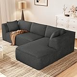Vesgantti 106' Modular Sectional Sofa with Chaise, Deep Seat Comfy Cloud Couch Corduroy L Shaped Sofa Sectional Couches for Living Room Bedroom, No Assembly Required (Grey, Right-Facing Chaise)