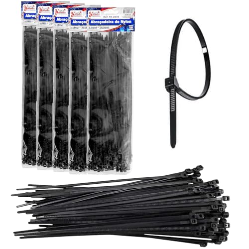 Kit com 500 Abraçadeira Fita de Nylon Lacre 25cm Fita Hellerman 3.6x250mm Enforca Gato