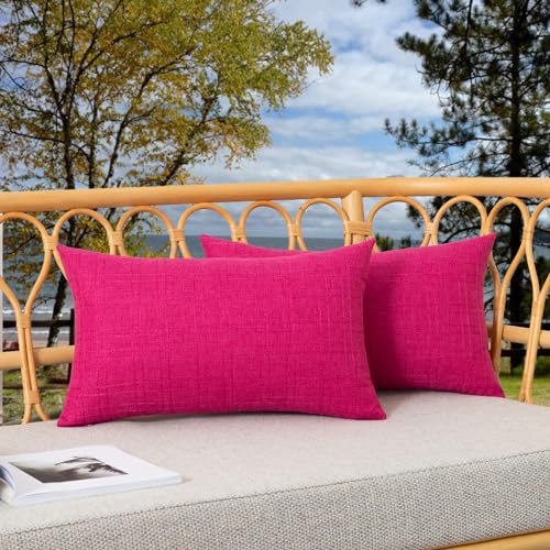 Kevin Textile Outdoor Waterproof 12”x20” Pillow Covers 2 Pack, Hot Pink