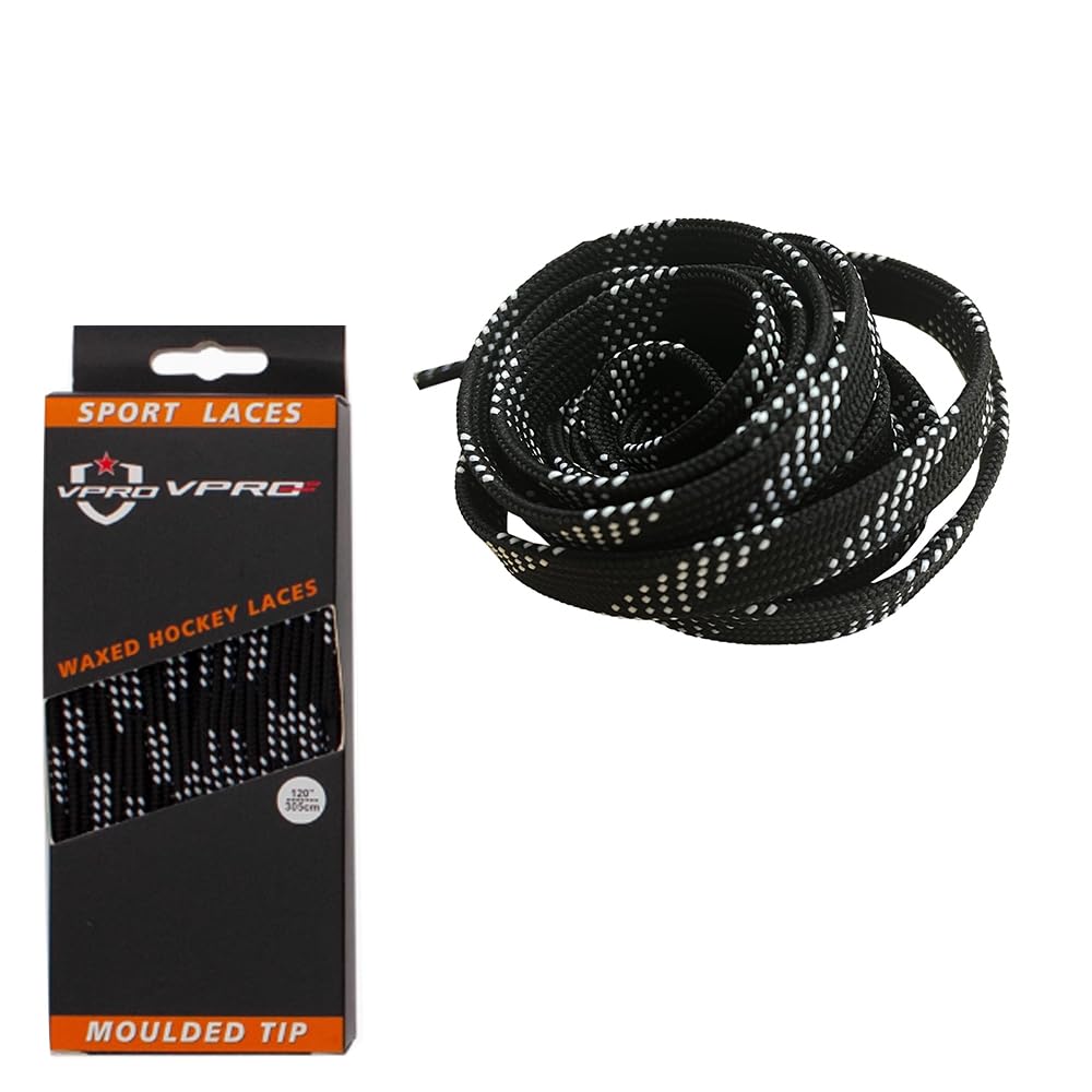 Ice hockey shoes with waxed anti-slip laces, white black, 96“