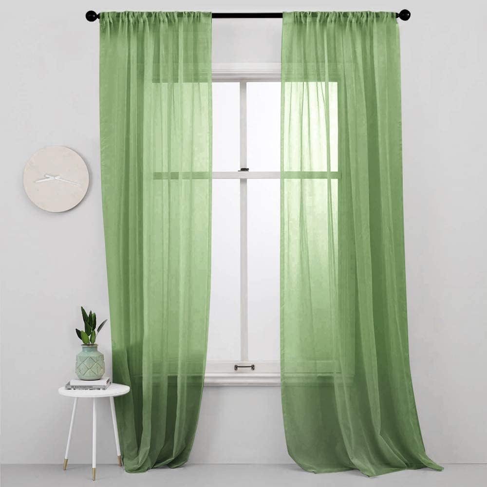 MRTREES Sheer Curtains Green 84 inches Long Living Room Curtain Sheers