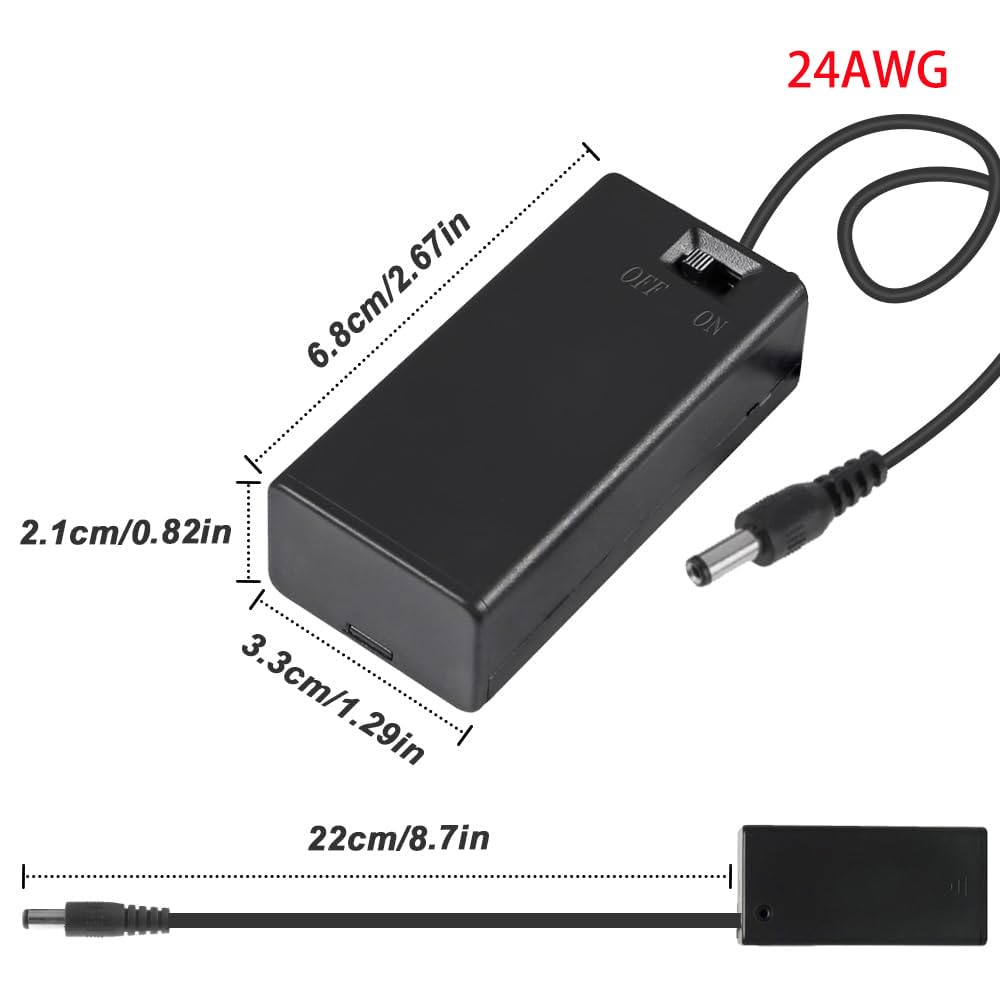 GTIWUNG 8 Stück 9V Kunststoff Batteriehalter Gehäuse mit 2.1x5.5 mm DC-Stecker und EIN/AUS Schalter, 9V Batteriehalter Projekt-Box mit Schalter und Abdeckung, mit Schrauben