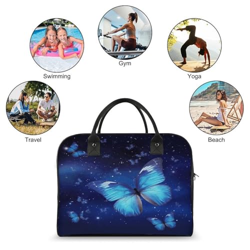 Bolso Tote Azul con Mariposas y Asa Ajustable de Nylon miniatura 4