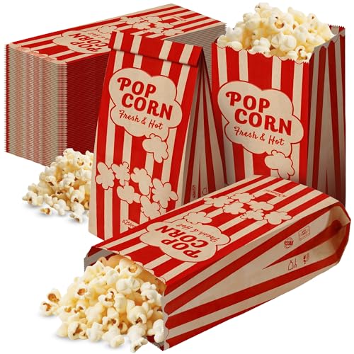 Lot de 125 sacs à pop-corn de style rétro vintage – Revêtement résistant à l'huile et à la graisse – Empêche le sel et l'assaisonnement du popcorn...