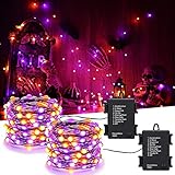 iBaycon 2 Pack 50 LED Battery Halloween Lights, 16.4ft Battery Operated Halloween Lights, Orange Purple Waterproof Twinkle Fairy Lights with 8 Modes & Timer for Indoor Outdoor Halloween Decorations