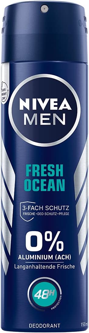 NIVEA MEN Fresh Ocean Deodorant Spray (150 ml), Deodorant without Aluminium (ACH) with 48 Hour Protection, Deodorant with Nivea Men Care Complex and Antibacterial Active Ingredients