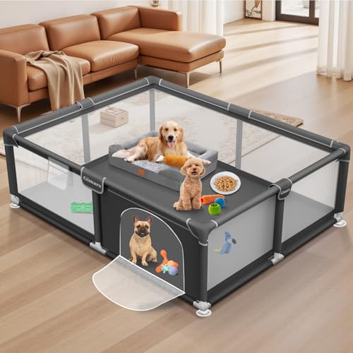 Recinto per Cuccioli 180 x 150 x 66 cm con Porta, per Cuccioli o Cani di Piccola Taglia, Box Robusto per Animali, Rete in Nylon Rinforzata, Uso Interno ed Esterno, Lavabile