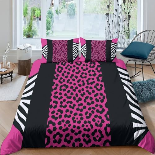 Housse de couette léopard rose hypoallergénique et super douce avec zip - 4
