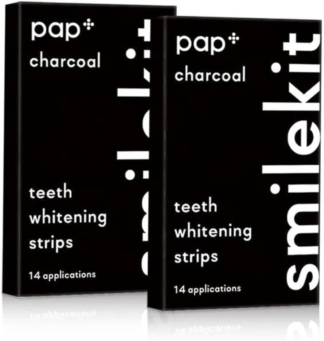 WELLCYPRESS PAP+charcoal teeth whitening set, teeth whitening patches quickly and effectively relieve sensitivity, safe and easy to use, perfectly displaying a dazzling smile,28pcs