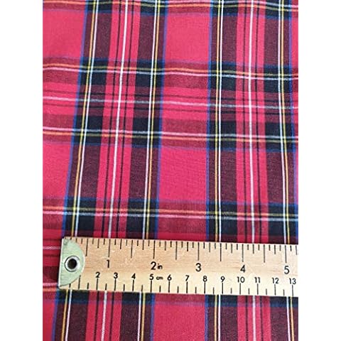 Quality Tartan Fabric - Red Royal Stewart Tartan Print - 100% Cotton Craft Fabric Material Per Metre Cover