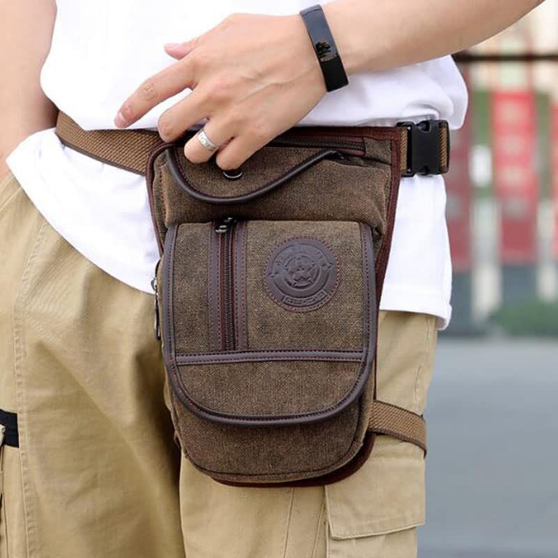 Pernera Moto,Bolsa Pierna Moto Bolso Mensajero de Lona/Nylon for Hombre con Brazo caído, cinturón for Cintura, Muslo, Cadera, Motocicleta(Coffee)