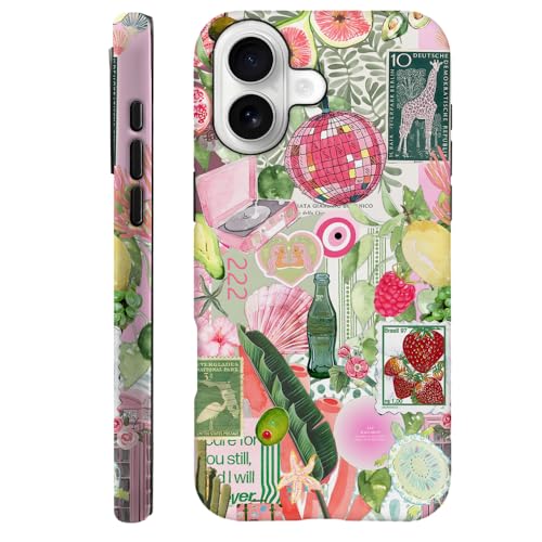 Case Compatible with iPhone 17,Scratch Resistant Hybrid 2-Layer Hard Shell Phone Case,Fruit Green Lemon Strawberry Collage