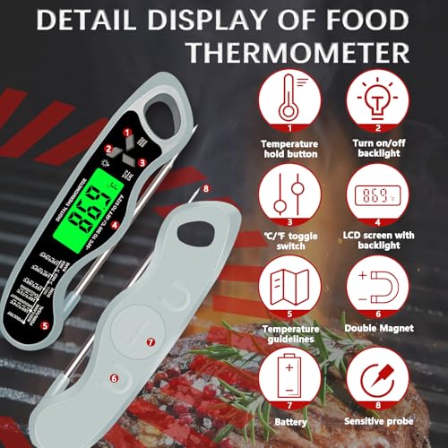 Image of Meat Thermometer Digital,IP67 Waterproof Cooking Thermometer with Backlight, Calibration & Hold Function,Food Thermometer for Cooking,Outdoor Grilling