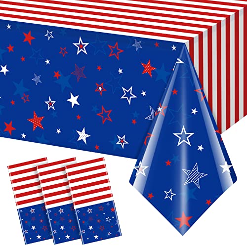 3Pcs-Patriotic-Tablecloths-for-4th-of-July-DecorationsRed-White-Blue-Star-Plastic-Disposable-Table-Cover-for-Fourth-of-July-Memorial-Patriotic-Day-Independence-Veterans-Day-Party-Supplies54x108-Inch 3Pcs Patriotic Tablecloths for 4th of July DecorationsRed White Blue Star Plastic Disposable Table Cover for Fourth of July Memorial Patriotic Day Independence Veterans Day Party Supplies54x108 Inch