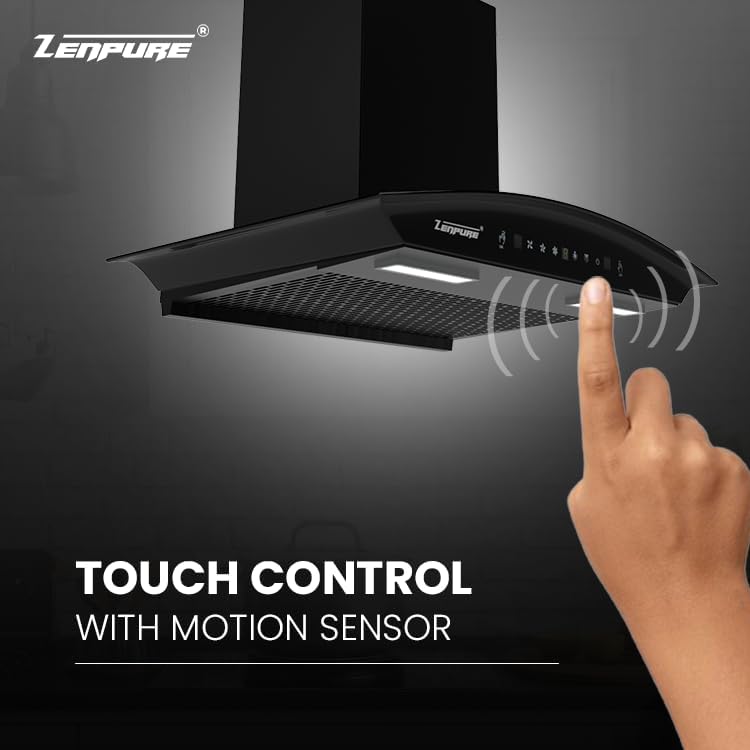 Image of ZENPURE Nadia-75 Auto Clean Kitchen Chimney | 1350 CMH Powerful Suction | Wall Mounted | Touch Control | Baffle Filter | Black Finish