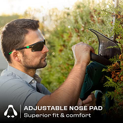 Nocry Safety Sunglasses With Green Tinted Wraparound Lenses; Tinted Safety Glasses For Men And Women With Adjustable Arms & No-Slip Grips; Work Glasses With Uv 400 Protection; Ansi Z87.1 Rated #TOP4