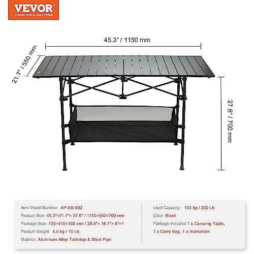 VEVOR-Folding-Camping-Table-Aluminum-Ultra-Compact-Outdoor-Portable-Fold-Up-Lightweight-Table-with-Large-Storage-and-Carry-Bag-for-Beach-Picnic-Travel-Backyard-BBQ-Patio-45-x-22-Black