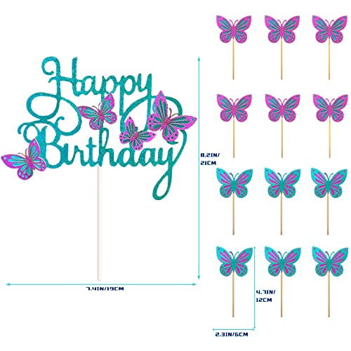 Miliyuki 13-Pieces Butterfly Cake Toppers 3D Butterfly Cupcake Topper For Girls Women's Happy Birthday Cake Topper Birthday Cake Decorations Butterfly Party Decorations（Blue Purple） #TOP3