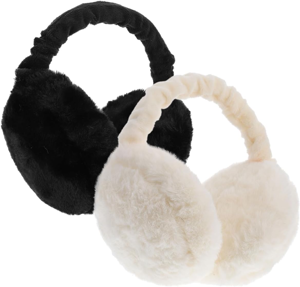 TEHAUX 2pcs Plush Foldable Ear Muffs Winter Warmers for Men and Women Black Soft Cozy Cold Weather Accessories for Outdoor Sports and
