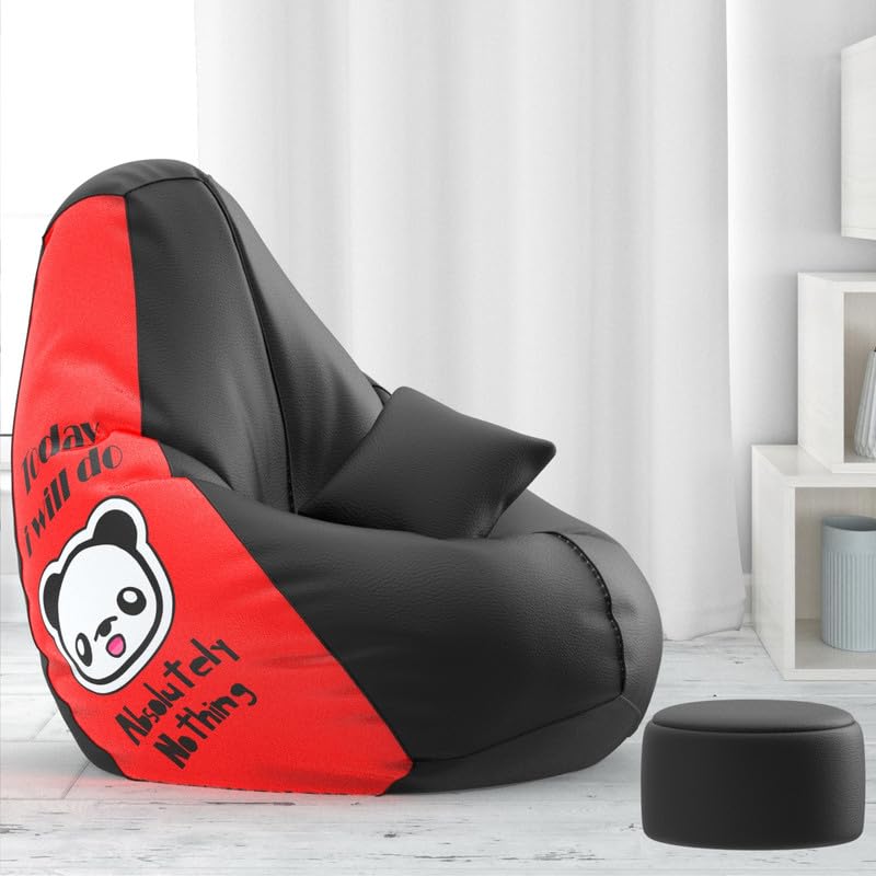 Biggie Bean Bag Cover 4XL Evergreen Classics Bean Bag-Loud Prints-Soft Landings-Styled with Free Cushion & Footrest (Matching Color : Printed Absolutely Nothing - Black Red)-image-45