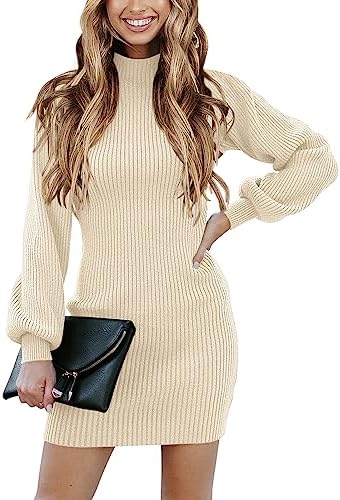 ANRABESS Women Long Sleeve Turtle Mock Neck Rib Knit Stretch Slim...