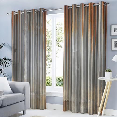 MULERN Cortinas Opacas Aisladas Térmicamente con Ojales, Diseño de Chapa Ondulada, Aspecto Vintage Industrial, Cortina Térmica para Salón Dormitorio, 2 Unidades 140An x 245Al cm, Óxido Colorido