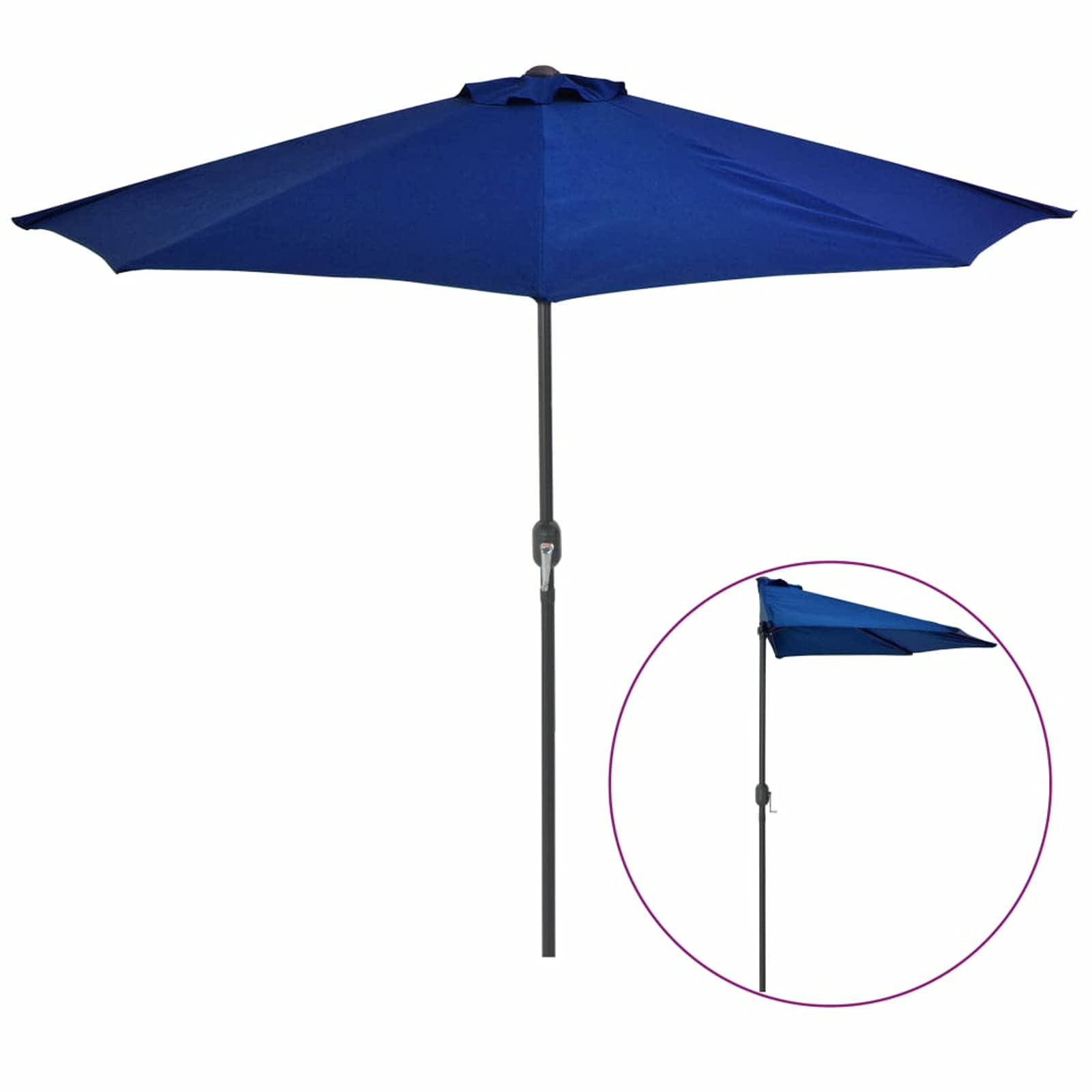 Homgoday Sombrilla balcón semicircular Palo Aluminio Azul 270x144x222 cm Sombrilla de Jardín,Protección UV Sombrilla Jardín Grande Orientable Jardín Parasol Balcón