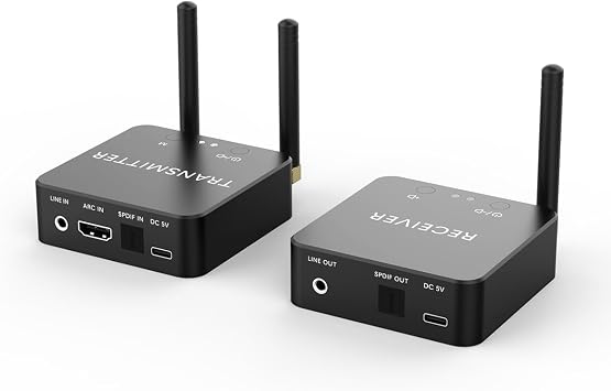 5.8GHz&5.2GHz Dual-Band Wireless Audio Transmitter Receiver with HDMI/Optical DigitalSPDIF/RCA3.5mm in/Output, 160ft Long Range 0.018s Low Latency with Built-in Bluetooth 5.3 Receiver