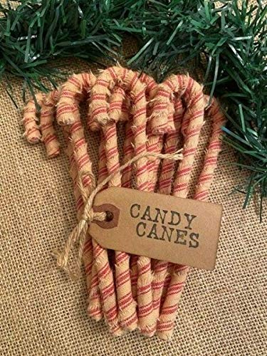 Primitives Supplies for 12 Primitive 6 Striped Homespun Fabric Candy Canes Christmas Ornaments for Home Holiday Decor DIY Craft