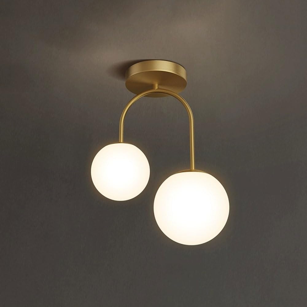 Lustre de plafond en cuivre H65 et double verre soufflé pour entrée haut de gamme